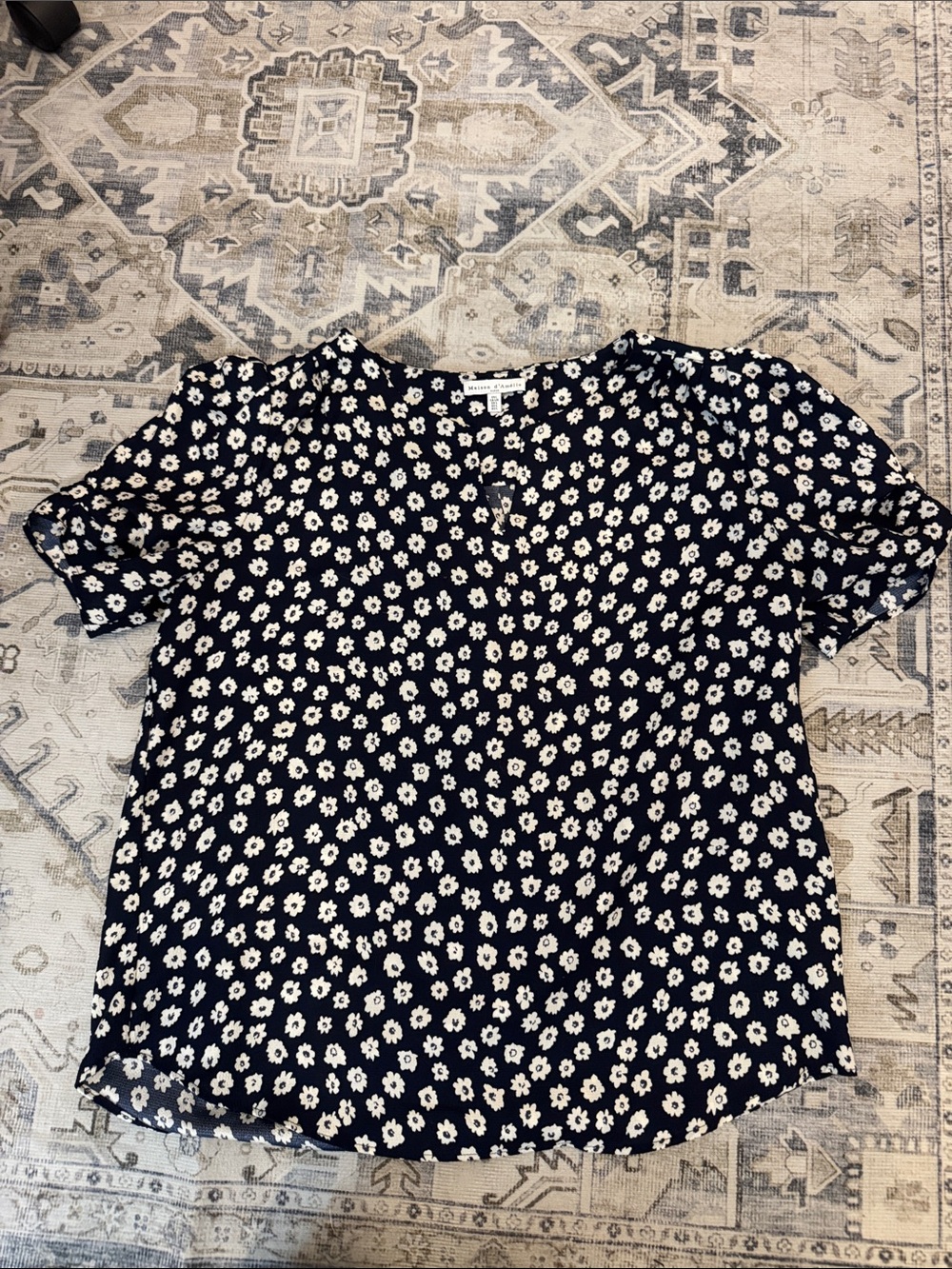 Maison d’Amélie Paris Large Black Cream Floral Short Sleeve Blouse